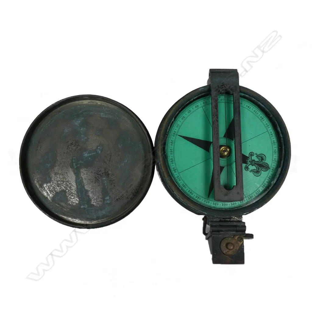 A Victorian leather cased green card prismatic compass, Image 1++