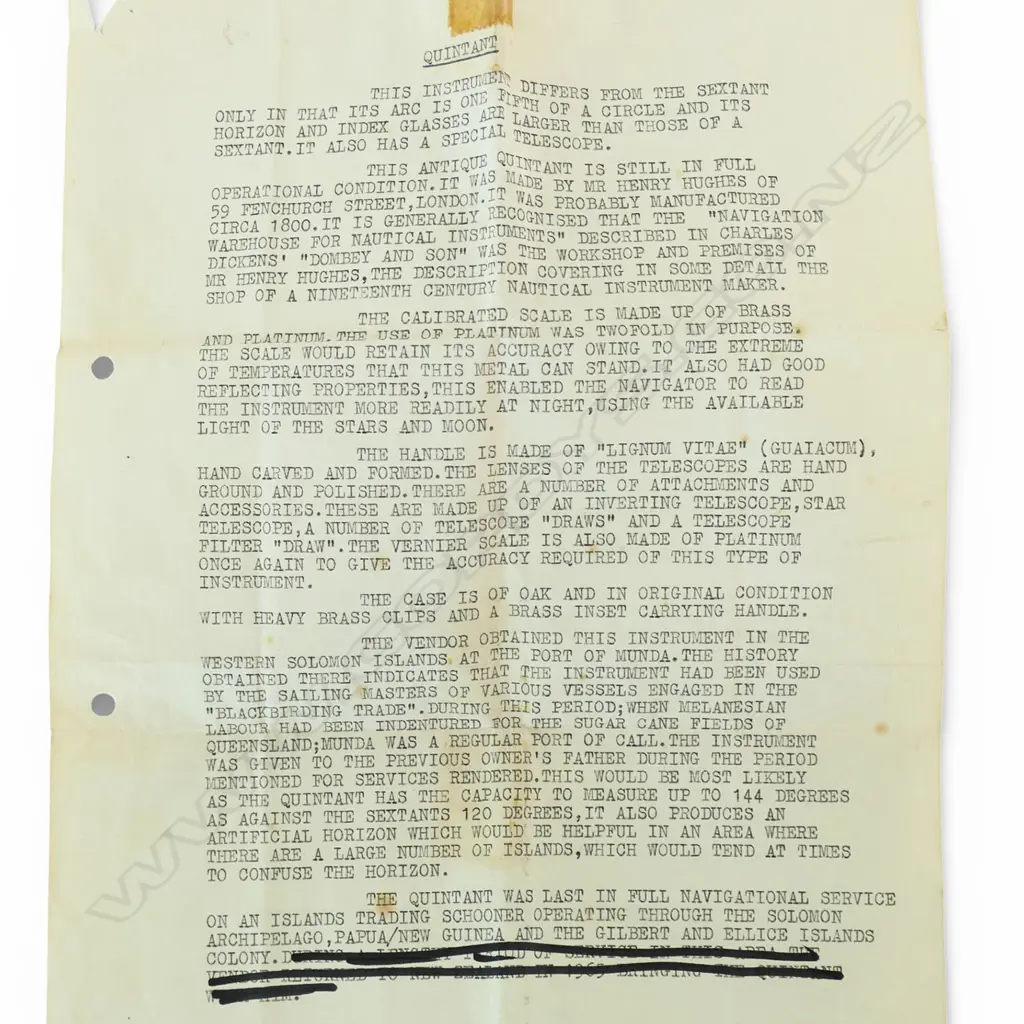 An antique quintant navigational instrument by Henry Hughes of London, Image 1++