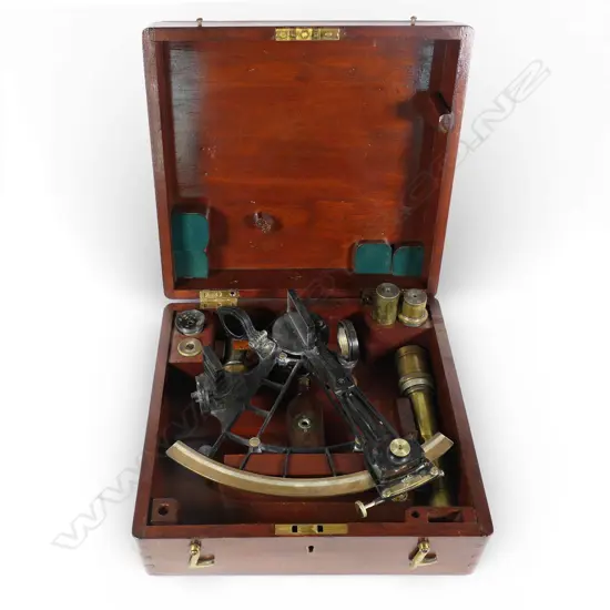An antique quintant navigational instrument by Henry Hughes of London,
