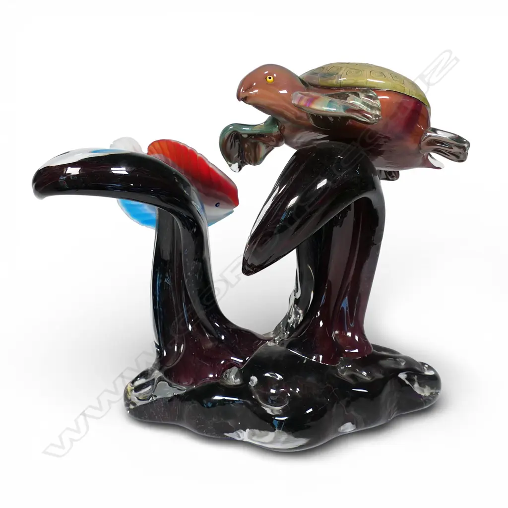 A Murano glass turtle and fish sculpture by Adriano Dalla Valentina, Image 1++