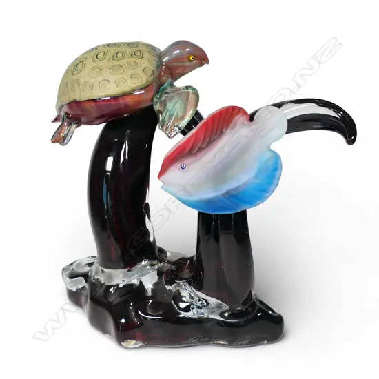 A Murano glass turtle and fish sculpture by Adriano Dalla Valentina,
