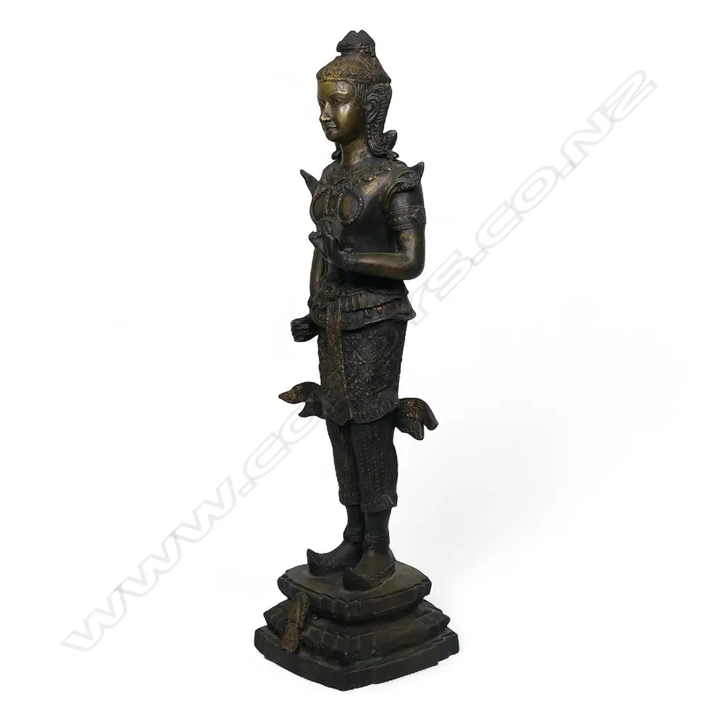 An antique Thai gilt bronze standing guardian spirit, Image 1++