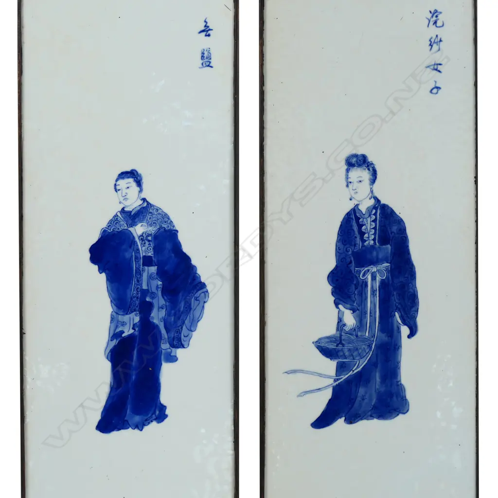 A pair of 19thC frame Chinese tiles, Image 1++