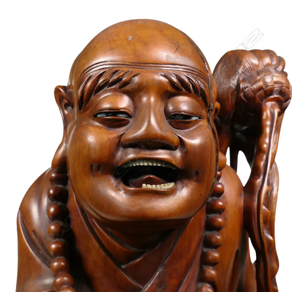 A 19thC heavy hardwood Chinese Laughing Buddha, Image 1++
