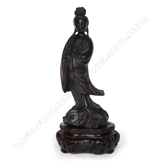 A reputedly Qing Dynasty carved wood Guanyin,