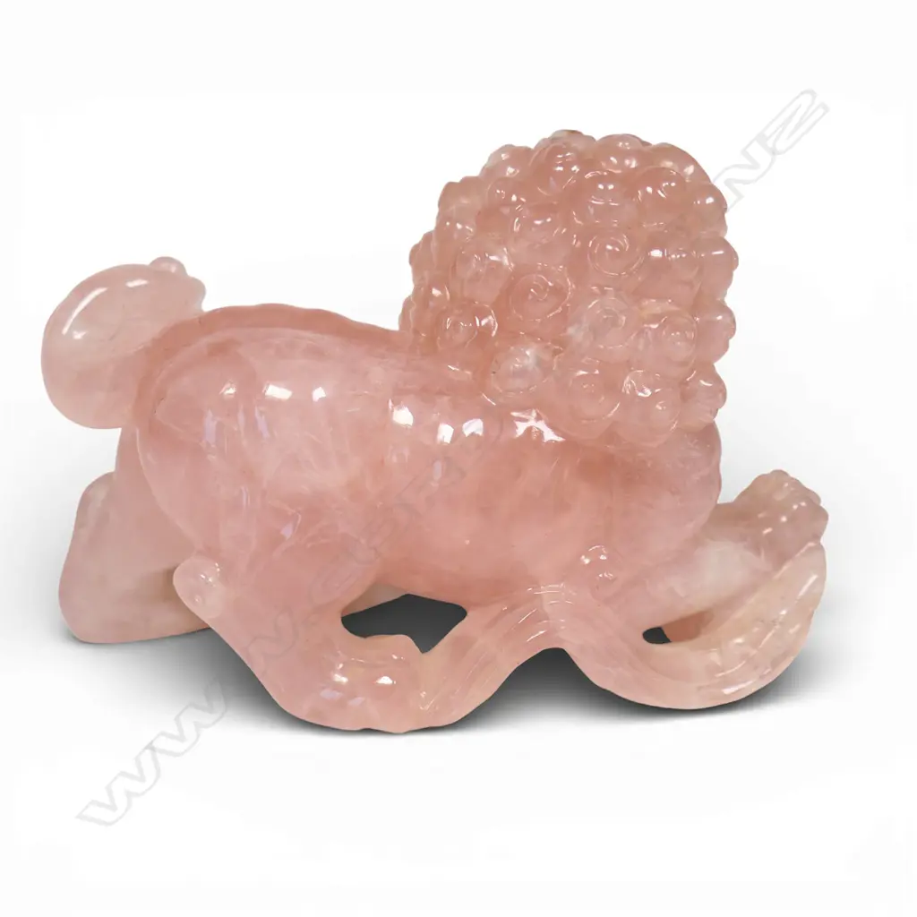 A vintage carved rose quartz foo dog, Image 1++