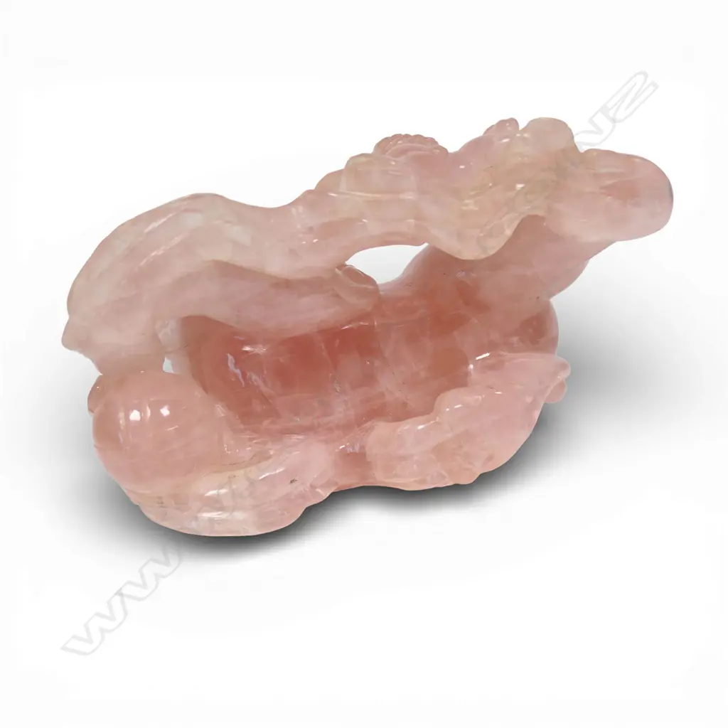 A vintage carved rose quartz foo dog, Image 1++