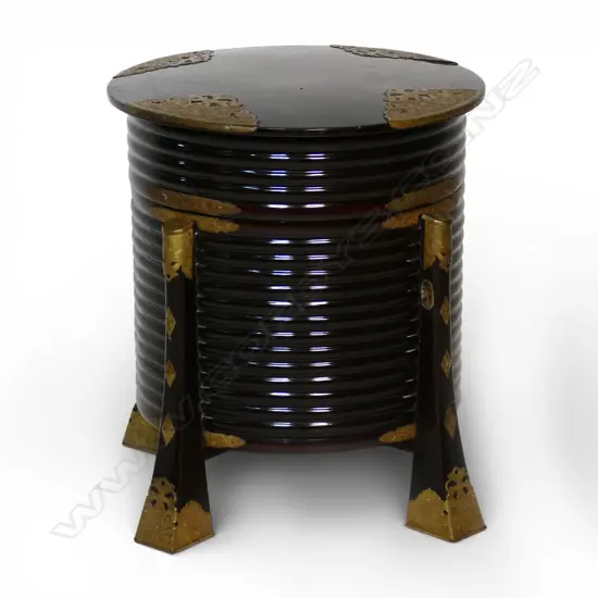 A vintage Japanese black lacquered hokai storage vessel,