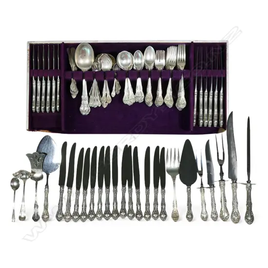 Vintage Gorham sterling silver 12 person banquet cutlery canteen,