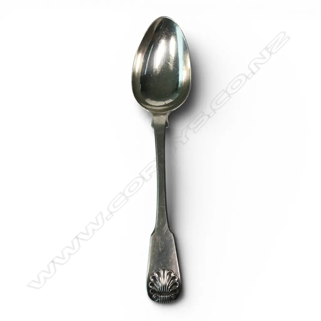 Nine George IV Scottish silver dessert spoons, Image 1++