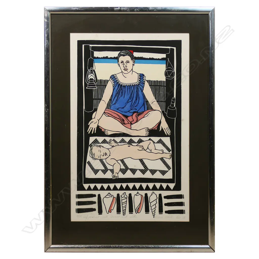 Robin White (NZ 1946-) Self Portrait with Conrad and Shells, Image 1++