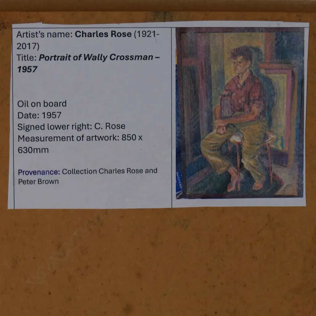 Charles Rose (NZ 1921-2017) Portrait of Wally Crossman 1957, Image 1++