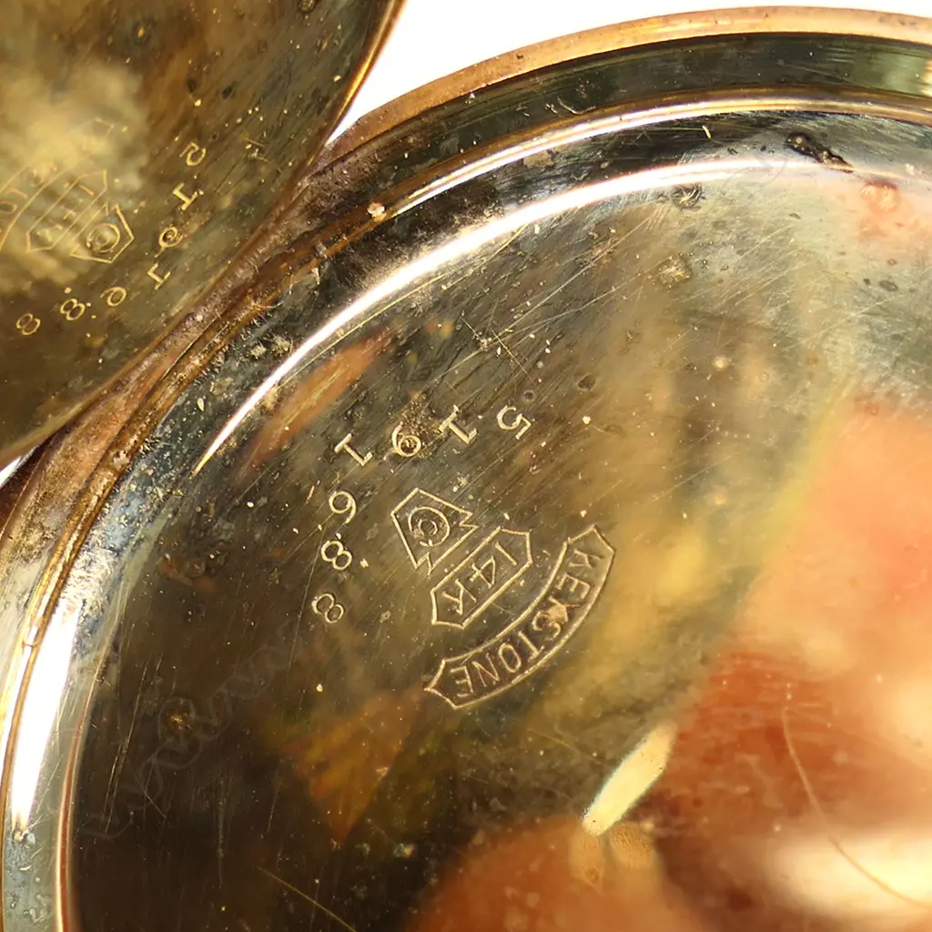 A late 19thC 14ct gold full hunter Elgin pocket watch, Image 1++