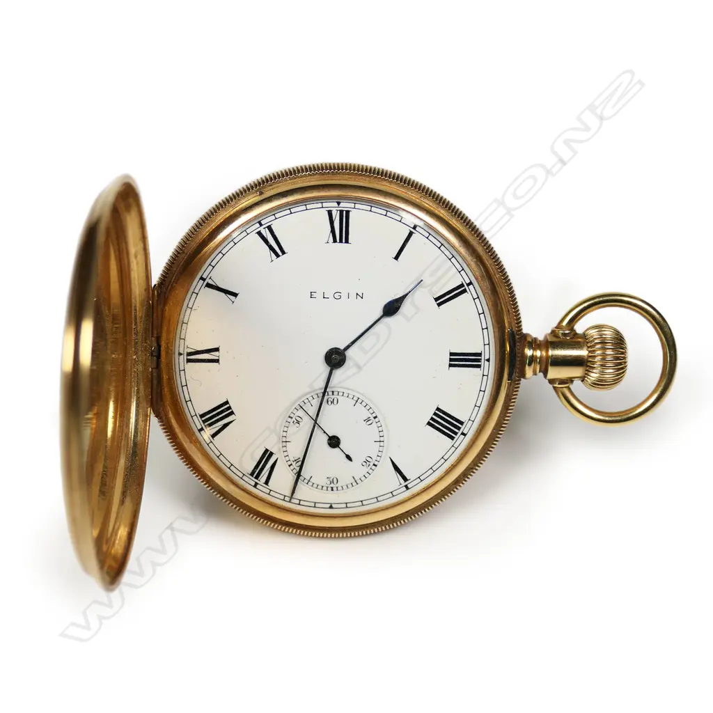 A late 19thC 14ct gold full hunter Elgin pocket watch, Image 1++