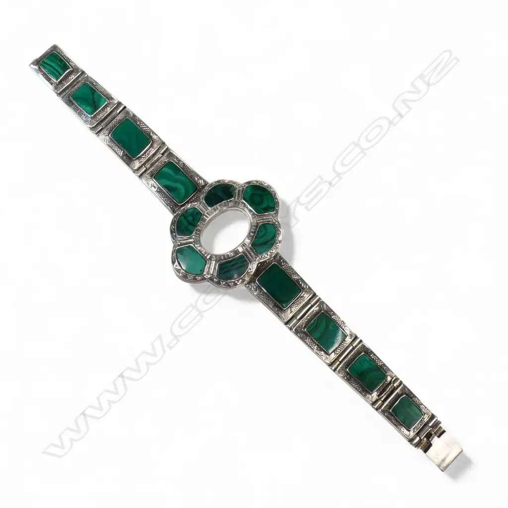 A 1900s Scottish silver and malachite bracelet, Image 1++