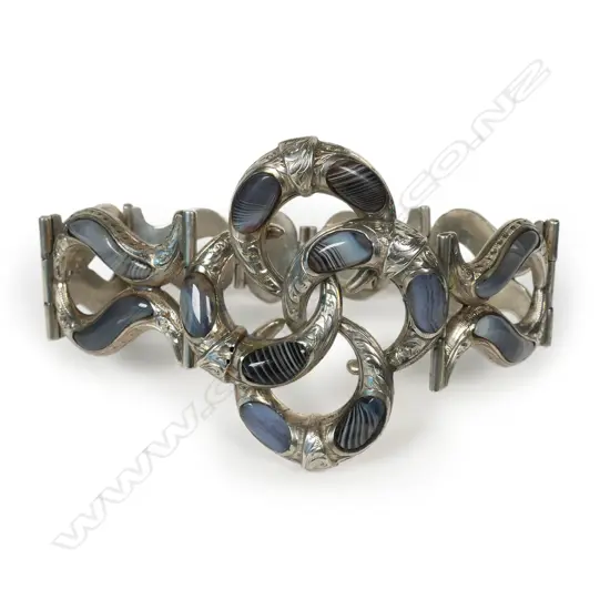 A late Victorian Scottish silver and Montrose agate bracelet,