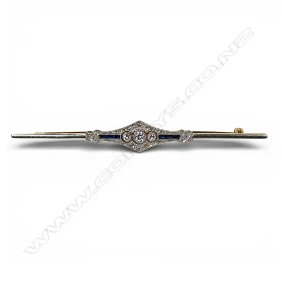 An Art Deco 18ct gold diamond and sapphire bar brooch,