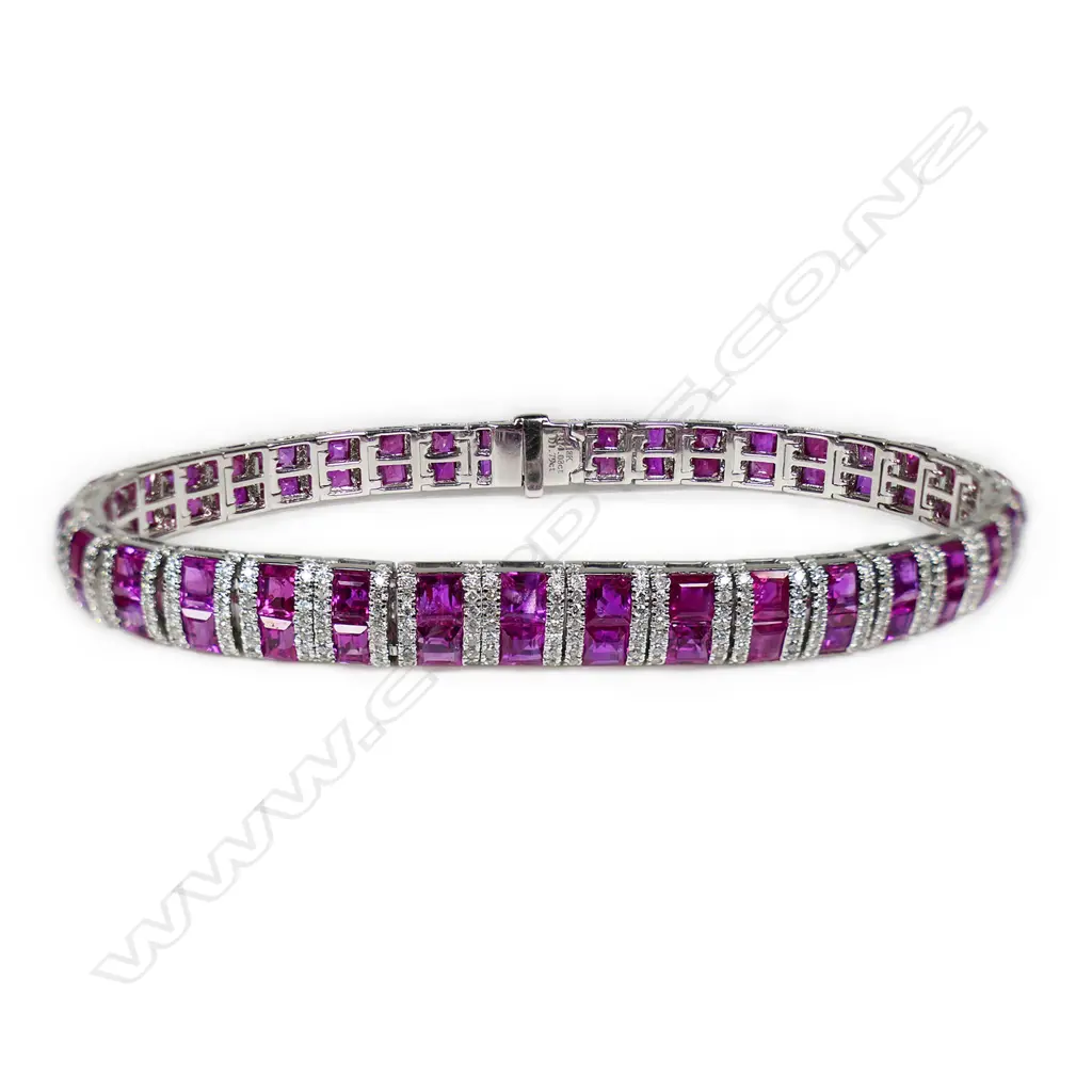 An 18ct white gold pink sapphire and diamond bracelet, Image 1++