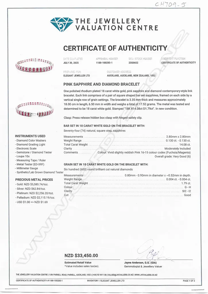 An 18ct white gold pink sapphire and diamond bracelet, Image 1++