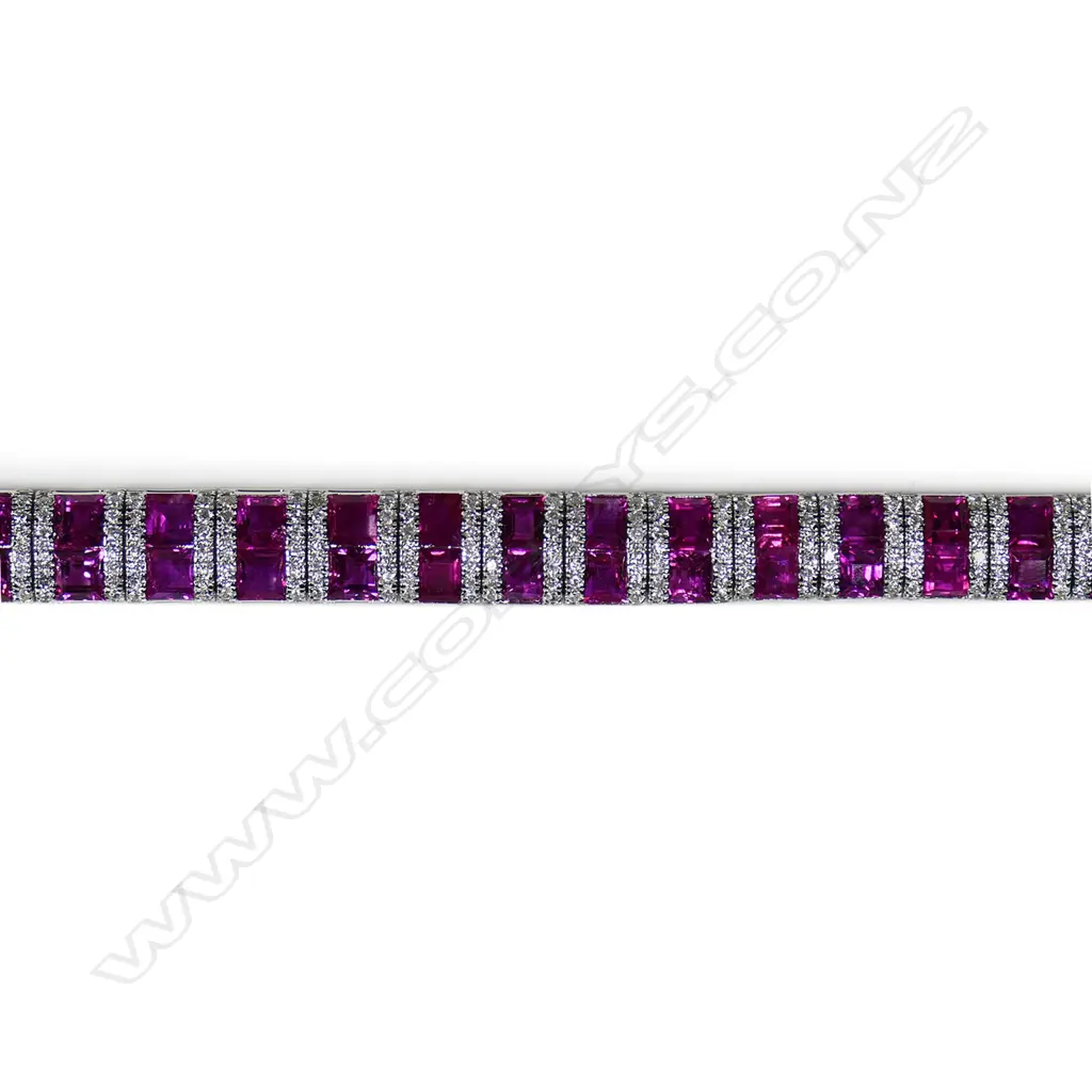 An 18ct white gold pink sapphire and diamond bracelet, Image 1++