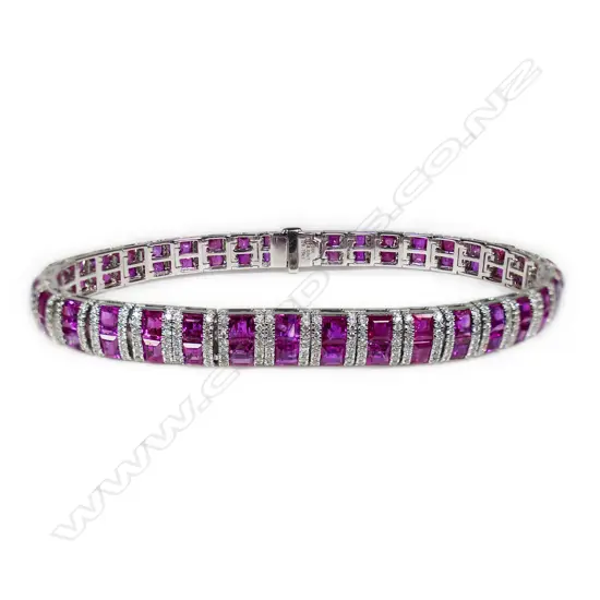An 18ct white gold pink sapphire and diamond bracelet,