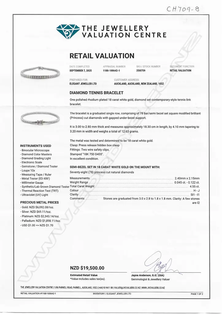 An 18ct white gold and diamond tennis bracelet, Image 1++