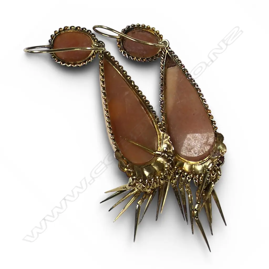 A pair of Victorian 9ct gold and cameo drop and tassel earrings, Image 1++