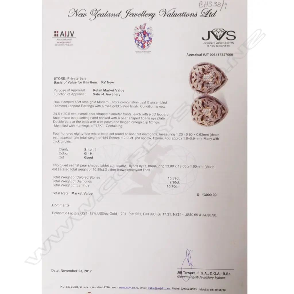 A pair of 18ct rose gold and diamond earrings, Image 1++