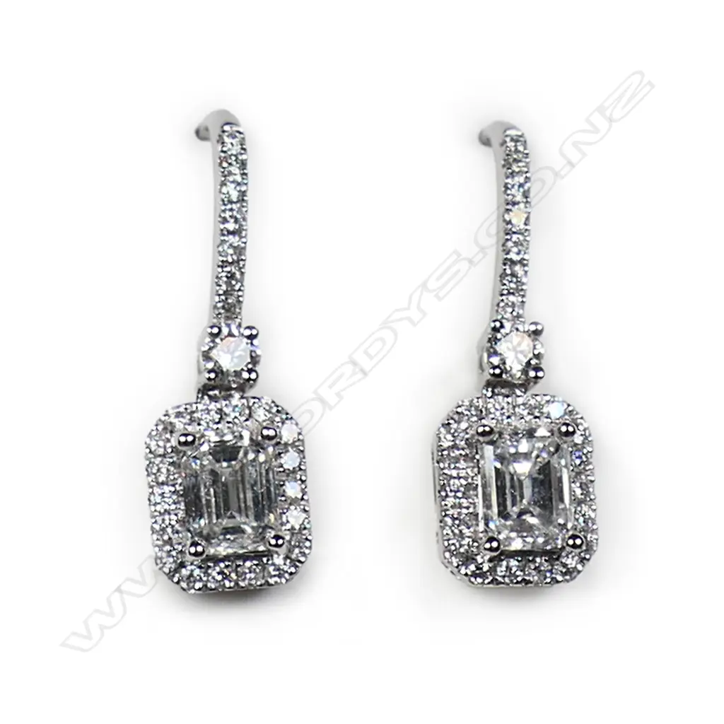 A pair of 18ct white gold and diamond earrings, Image 1++