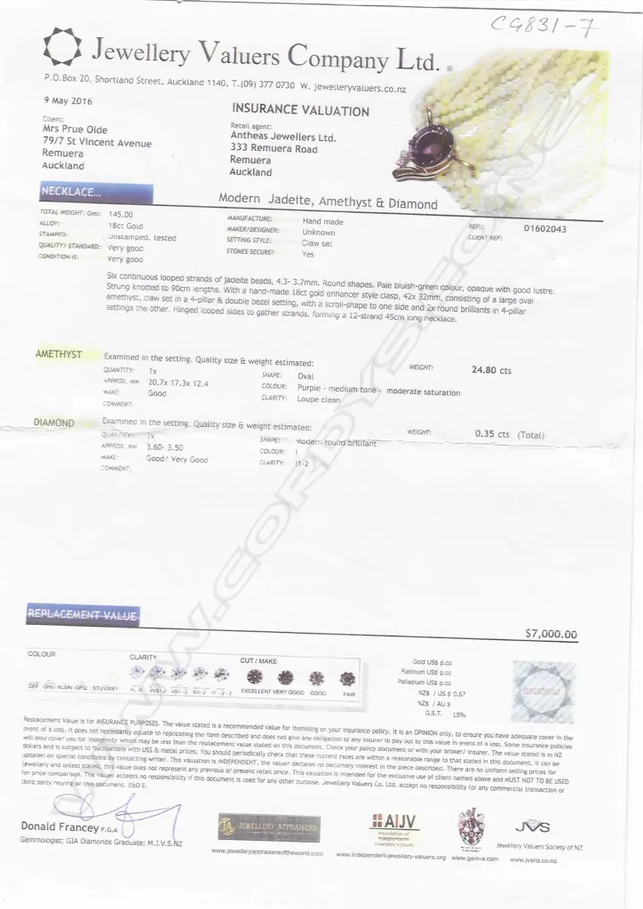 A jadeite bead necklace with 18ct gold amethyst and diamond enhancer, Image 1++