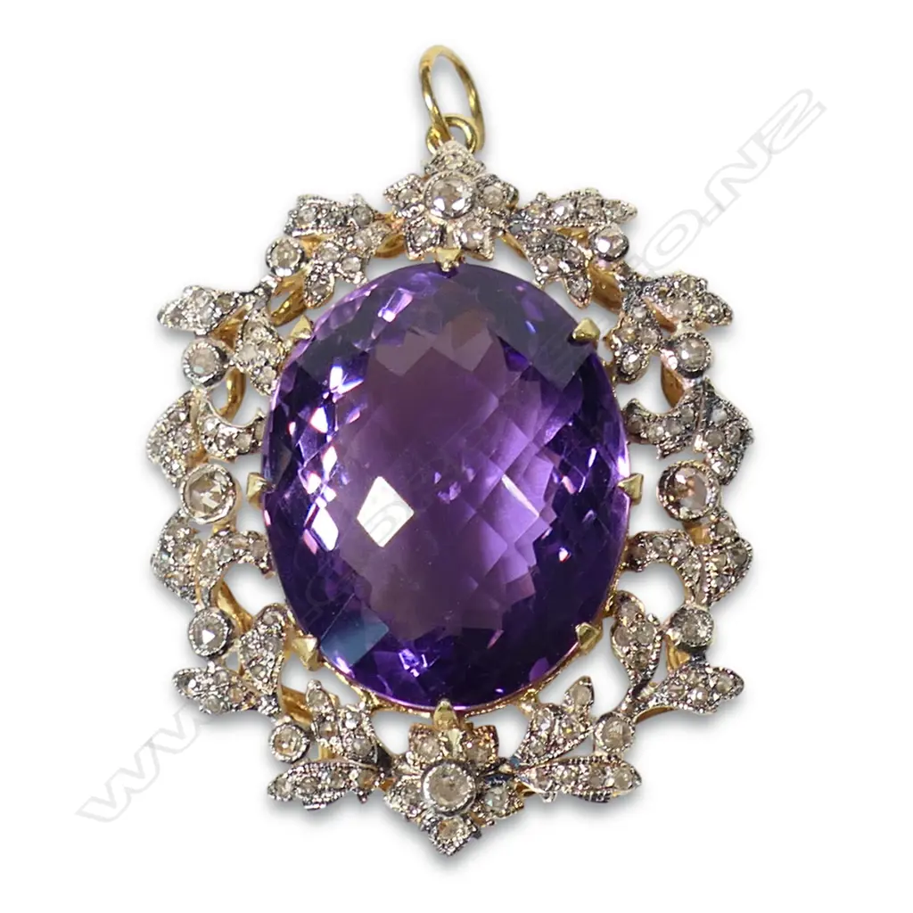 An antique style silver gilt diamond and amethyst pendant, Image 1++
