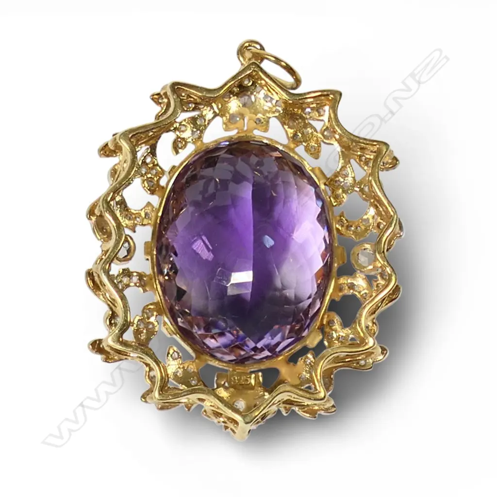 An antique style silver gilt diamond and amethyst pendant, Image 1++