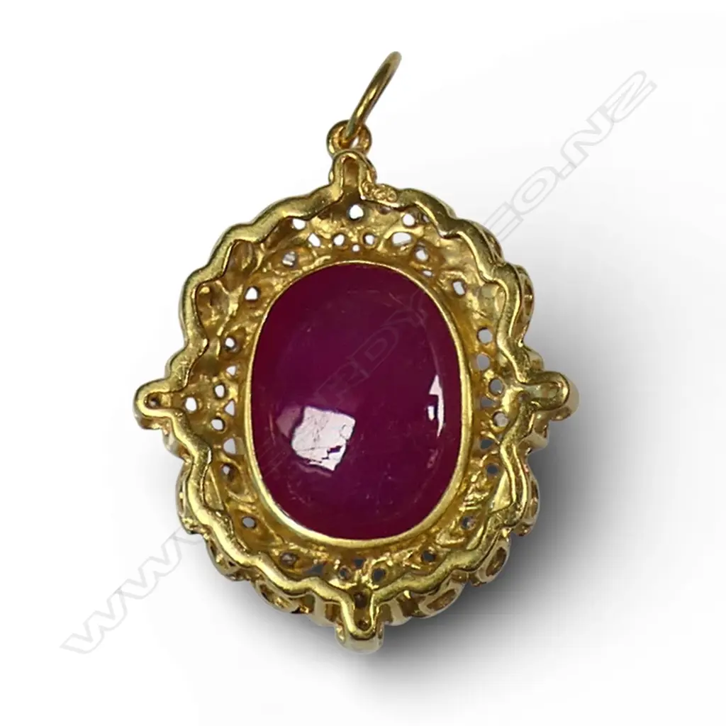 An antique style silver gilt diamond and ruby pendant, Image 1++