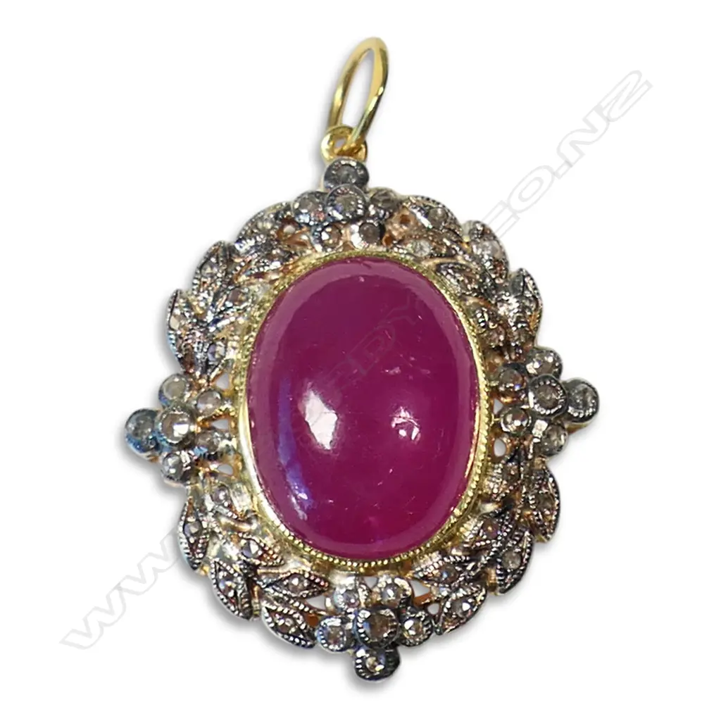 An antique style silver gilt diamond and ruby pendant, Image 1++
