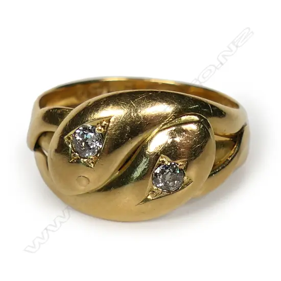A Victorian 18ct yellow gold double snake ring,