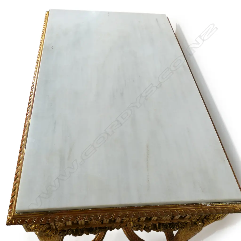A quality 19thC French Louis XVI style gilt wood and marble console table, Image 1++