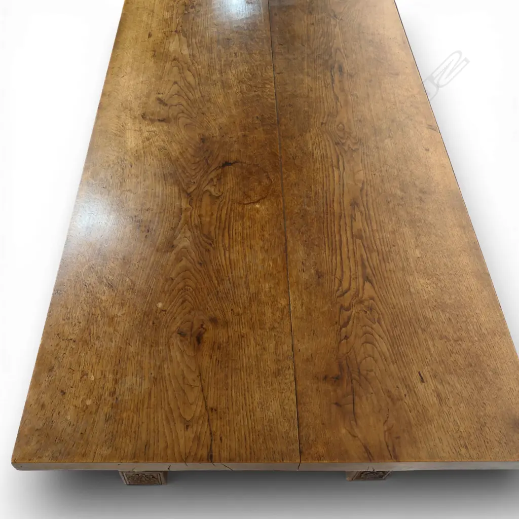 A large solid antique oak Elizabethan style refectory dining table, Image 1++