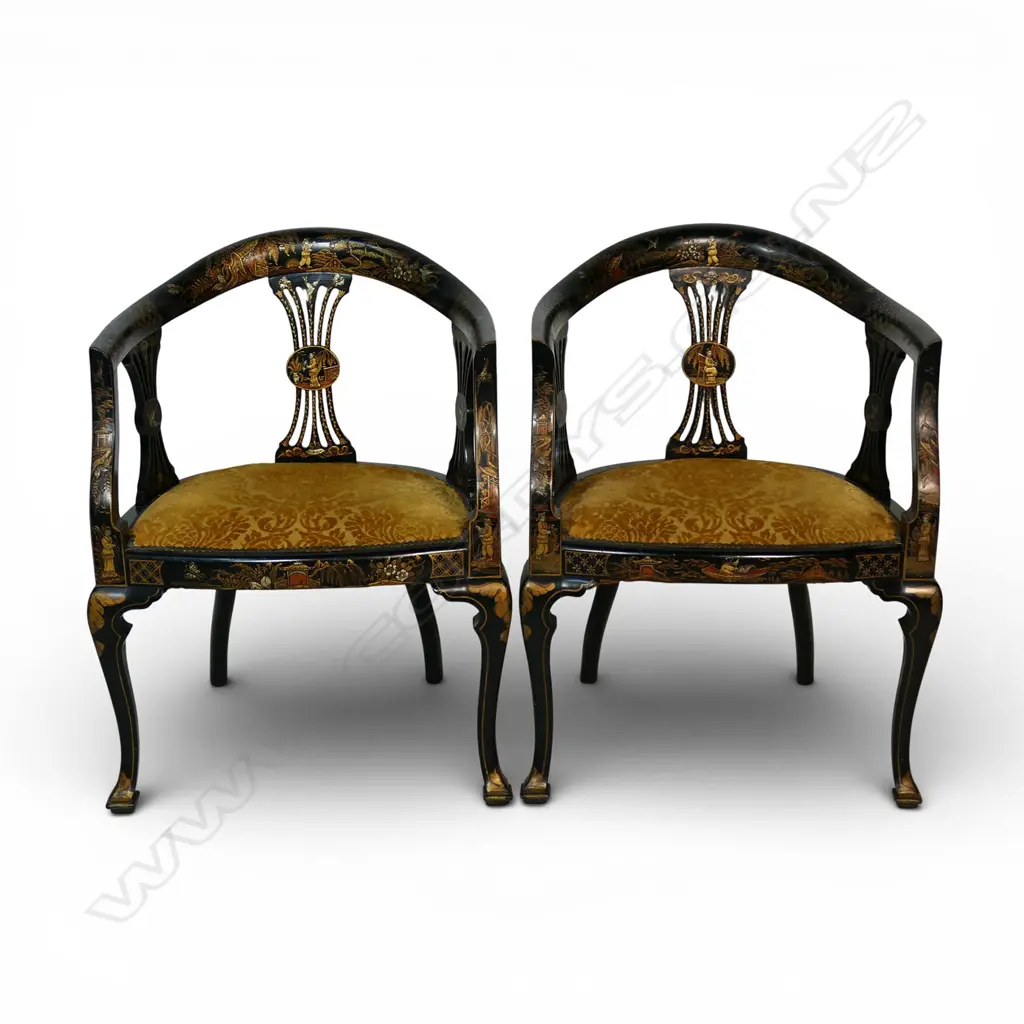 A pair of ebonised open elbow armchairs, Image 1++