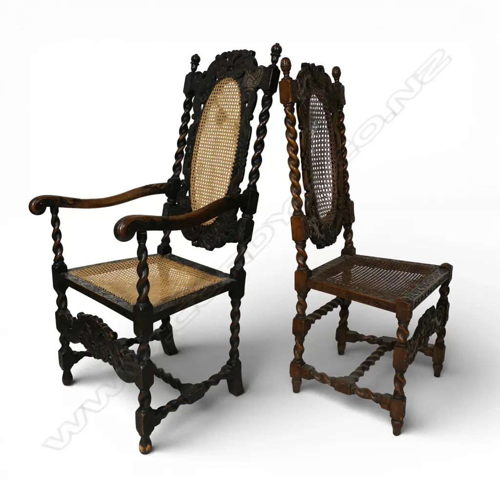 A harlequin five set of 19thC Charles II style chairs, Image 1++