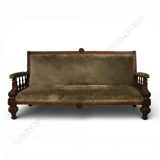 A 19thC upholstered oak settee,