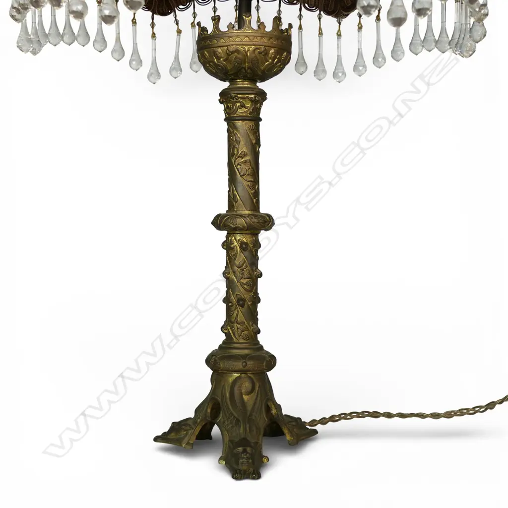 A 19thC brass French church candlestick converted to a lamp, Image 1++
