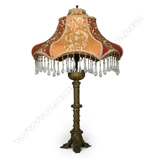 A 19thC brass French church candlestick converted to a lamp,