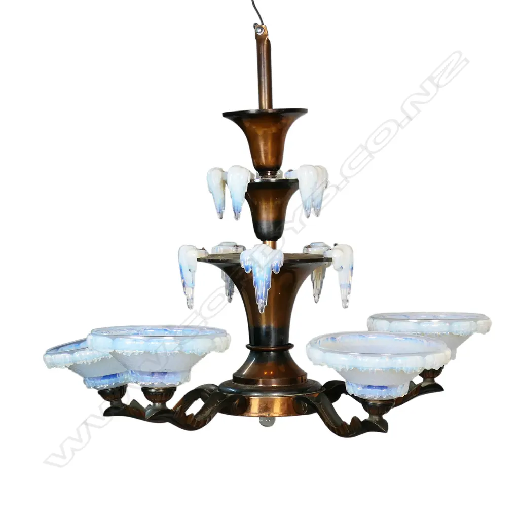 A 1920's copper and opalescent glass chandelier, Image 1++