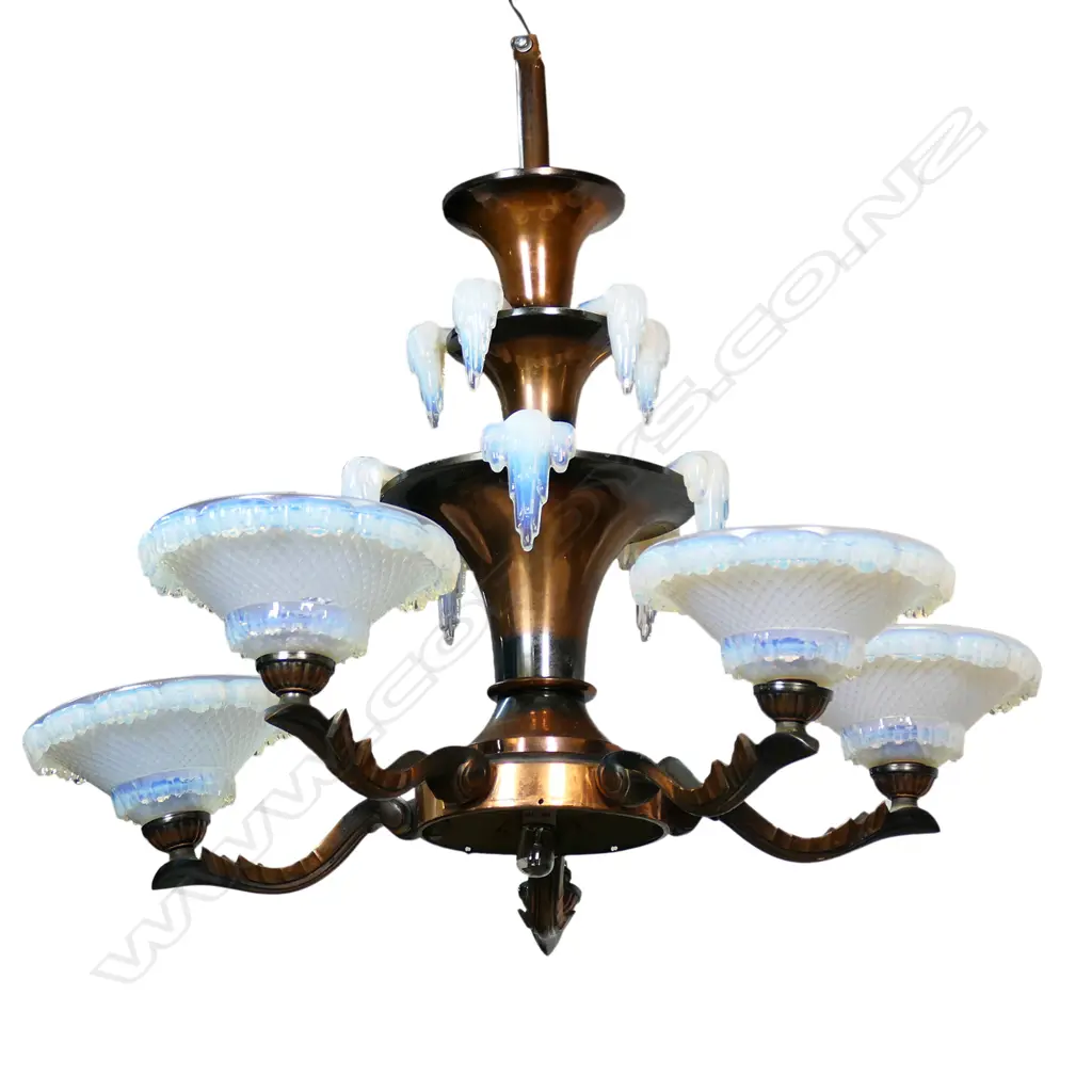 A 1920's copper and opalescent glass chandelier, Image 1++