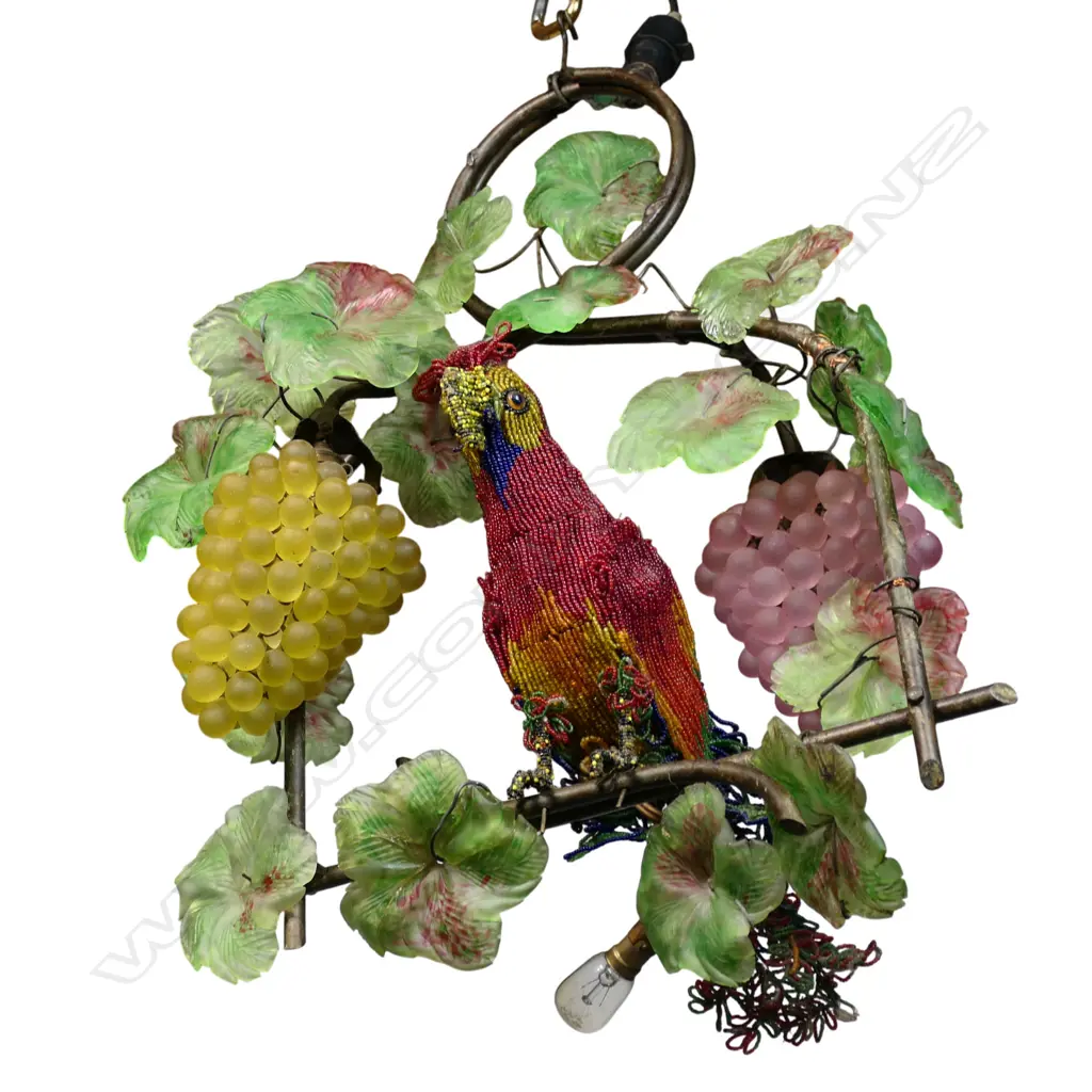A Murano grape and parrot hanging lamp, Image 1++