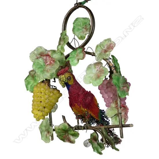 A Murano grape and parrot hanging lamp,