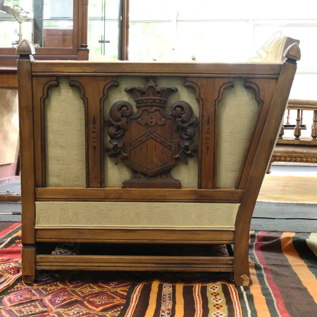 C.1900 UPHOLSTERED 3-4 SEATER SOFA, TUDOR STYLE W.2180mm Image 1++