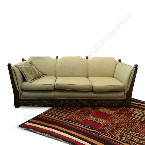 C.1900 UPHOLSTERED 3-4 SEATER SOFA, TUDOR STYLE W.2180mm