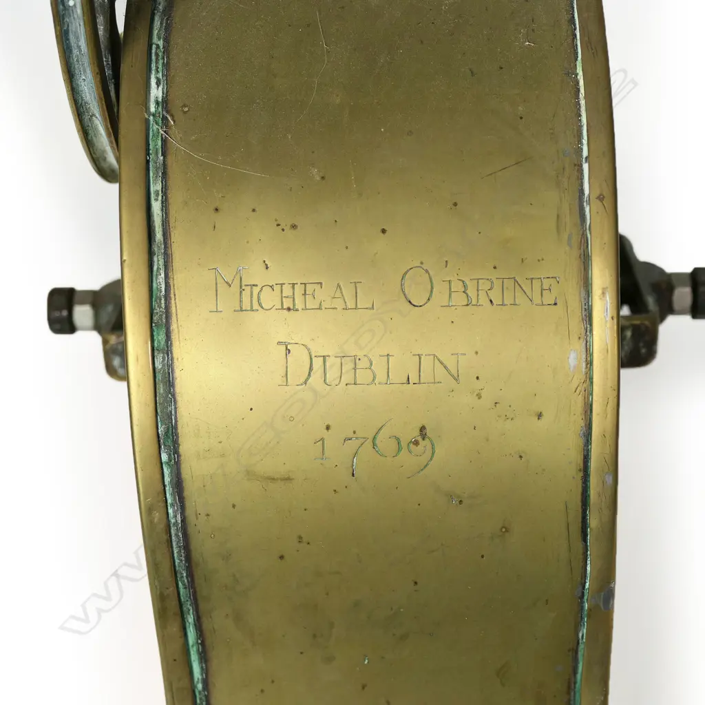 An early George III Irish 'Micheal O'Brine Dublin 1769' brass fire bellows, Image 1++