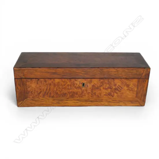 A good late 19thC NZ woods cross banded hinge lidded box,